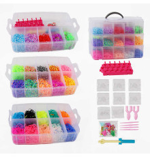 Набір резиночок для плетіння C 74663 (24) 25 кольорів, пластикова фурнітура, гачок, верстат, рогатка, підвіски, в боксі