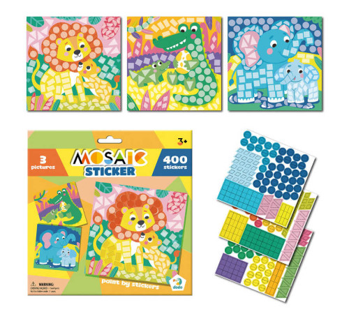гр Набір для творчості Мозаїка зі стікерами "Зоопарк" 300896 (48) "Dodo", 3 картинки-основи, 400 наліпок