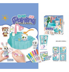 Набір для творчості 822 (48/2) 2 флоксові фігурки тварин, помпова подача води, 6 кольорових фломастерів, ванночка, щіточка, в коробці