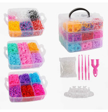 Набір резиночок для плетіння D 117 (60) 17 кольорів, пластикова фурнітура, рогатка, гачки, верстат, інструкція, в боксі