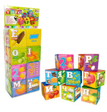 гр Кубики 10950 (36/2) "4FUN Game Club", "Їжа", 8 штук, м'які, водонепроникна тканина, літери, цифри, арифметичні знаки, в пакеті