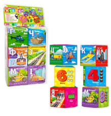 гр Кубики 30952 (36/2) "4FUN Game Club", "Транспорт", 6 штук, м'які, водонепроникна тканина, літери, цифри, арифметичні знаки, в пакеті