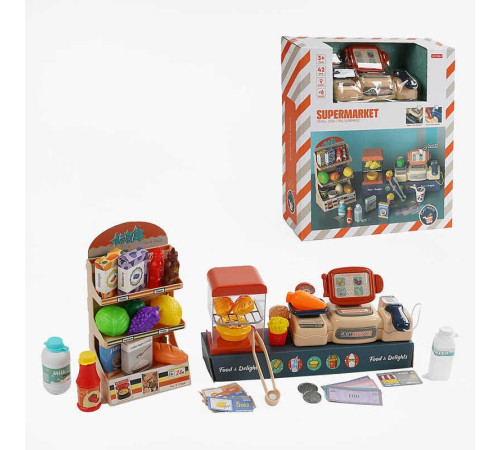 Магазин MW 5581 (16) касовий апарат, звук, репліки англ. мовою, підсвічування, стелаж, муляжі, прикраси, наліпки, в коробці