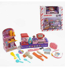 Магазин MW 5582 (16) касовий апарат, звук, репліки англ. мовою, підсвічування, стелаж, муляжі, прикраси, наліпки, гребінець, окуляри, в коробці