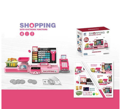 Касовий апарат 818-391 M (20) звуки, підсвічування, калькулятор, висувна шухлядка, муляжі продуктів і грошей, в коробці