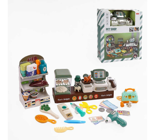 Магазин MW 5583 (16) касовий апарат, звук, репліки англ. мовою, підсвічування, стелаж, муляжі, прикраси, наліпки, 4 улюбленці, в коробці