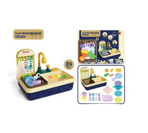 Мийка 8763 A (24) 24 елементи, кран на батарейках, сушка, посуд, ганчірка, на листі