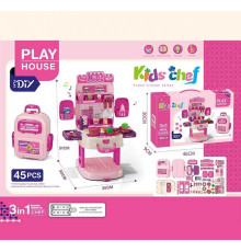 Кухня T 2157-4 (24/2) озвуч. англійською мовою, каструлі, сковорідки, продукти, столові прибори, кухонні аксесуари, на батарейках, підсвічування, звук, мелодії, в коробці