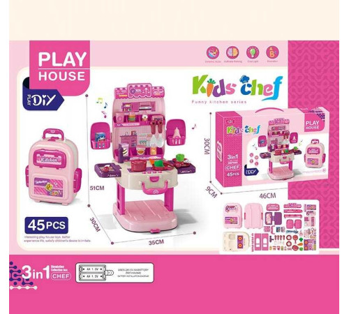 Кухня T 2157-4 (24/2) озвуч. англійською мовою, каструлі, сковорідки, продукти, столові прибори, кухонні аксесуари, на батарейках, підсвічування, звук, мелодії, в коробці