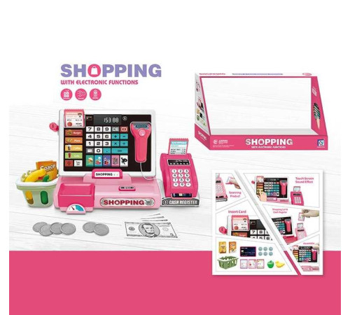 Касовий апарат 818-378 (16/2) розмір - 28.5х13х16.5 см, калькулятор, сканер, термінал, кошик, продукти, картка, гроші, чеки, монети, звуки, підсвічування, рухомі елементи, в коробці