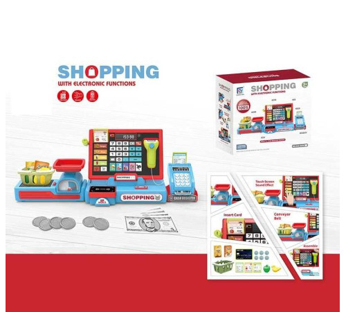 Касовий апарат 818-393 M (20) звуки, підсвічування, калькулятор, висувна шухлядка, муляжі продуктів і грошей, в коробці