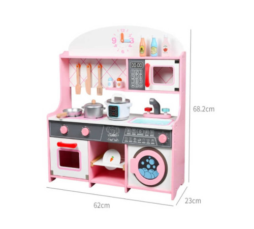 Кухня C 69829 (2) дерев'яна, 62х23х68.2см, духова піч, мультиварка, мийка, пральна машина, набір посуду, кухонне приладдя, в коробці