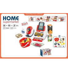 Касовий апарат 668-123 (24) 18 елементів, звук, підсвічування, сканер, термінал для оплати картою, продукти, кошик, іграшкові гроші та карта, в коробці