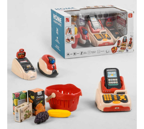 Касовий апарат 668-92 (12) на батарейках, підсвічування, звук, 24 предмети, сканер, термінал, продукти, в коробці