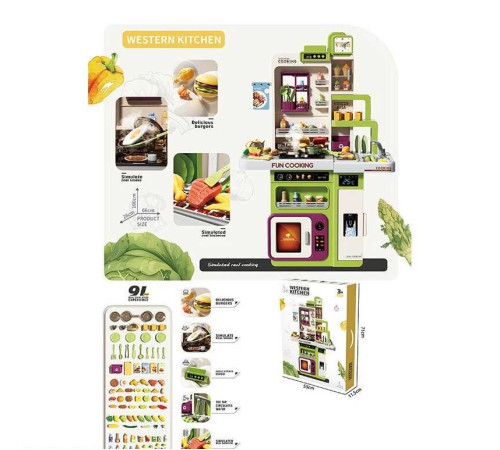 Кухня 938 A (5) 91 елемент, звук смаження та варіння, помповий механізм подачі води, парогенерація, посуд, їжа, аксесуари, мікрохвильова піч, підсвічування, музична панель, в коробці