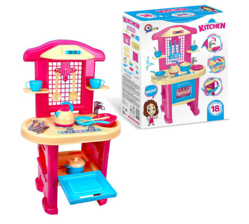 гр Кухня №4 "Моя перша кухня" 3039 (3) "Technok Toys", пательня, каструля, 2 тарілки, 2 чашки, столове приладдя, чайник, в коробці