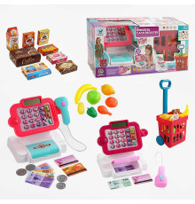 Касовий апарат 66107 (18) 2 кольори, 32 елементи, калькулятор, звук, підсвічування, імітація розрахунку карткою, купюри, кошик з продуктами, в коробці