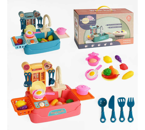 Мийка 566 (24/2) 2 види, автоматична подача води, поличка, столове начиння, муляжі їжі, плитка з тріскачкою, наліпки, в коробці, ВИДАЄТЬСЯ МІКС