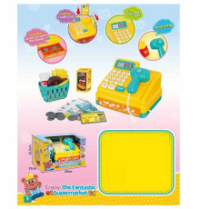 Касовий апарат 35653 (12/2) підсвічування, звук, калькулятор, сканер, автоматичне висування шухляди, кошик, муляжі продуктів, монет, купюр, кредитної картки, в коробці