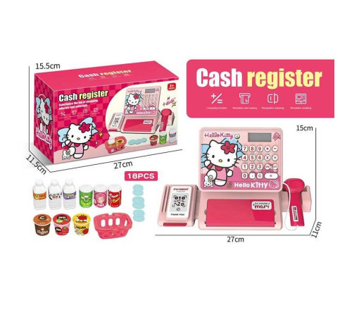 Касовий апарат QY 0087-12 (54/2) 18 предметів, муляж грошей, звук, підсвічування, банківська картка, кошик, в коробці