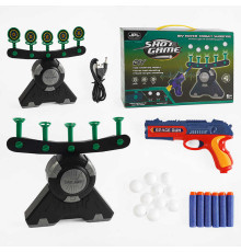 Повітряний тир 19891 В (24) м'які патрони, левітуючі кульки, 5 мішеней, регуляція потужності повітря, механічний пістолет, в коробці