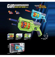 Пістолет 803-4 (48) 2 кольори, розмір - 30х6х16 см, 16 м’яких патронів, механічний принцип роботи, обертовий барабан, в коробці