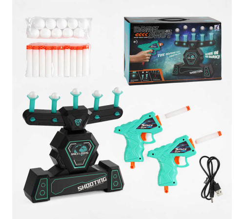 Повітряний тир 3362 (24/2) на батарейках та від USB, 2 пістолета, 10 м`яких патронів, люмінесцентні тримачі, в коробці