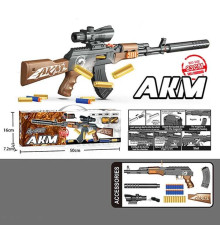 Автомат 322 A (42) довжина 83 см, механічний принцип роботи, м'які патрони, магазин, глушник, приціл, колір коричневий, в коробці