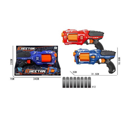 Пістолет JLX 7223 (48/2) 2 кольори, 12 м'яких патронів, обертаються барабан, у коробці