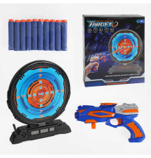Пістолет з мішенню 3695 (8) підсвічування, озвучування англійською, 3 режими, 10 м'яких патронів, механічний пістолет, в коробці