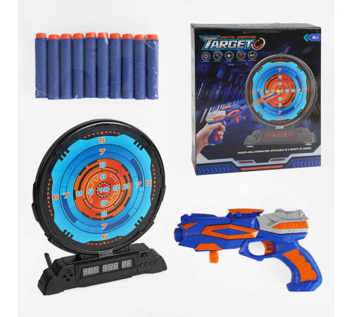 Пістолет з мішенню 3695 (8) підсвічування, озвучування англійською, 3 режими, 10 м'яких патронів, механічний пістолет, в коробці