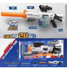 Автомат XH 920 (18) стріляє м’якими патронами, механічний принцип роботи, 40 патронів, приціл, магазин, глушник, в коробці