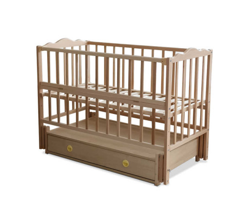 гр Ліжечко дитяче "Анастасія" (1) шарнір-підшипник з відкидною боковиною+шухляда, бук (Натуральна)