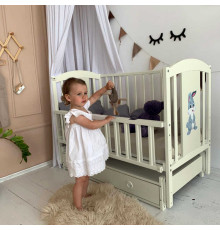 гр Ліжечко дитяче ЛІЛІ "Зайчик" (1) шарнір-підшипник з відкидною боковиною+шухляда, (Слонова кістка)