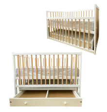 гр Ліжечко дитяче "Софія" - шарнір-підшипник+ящик з опускною боковиною (Білий+натуральний)