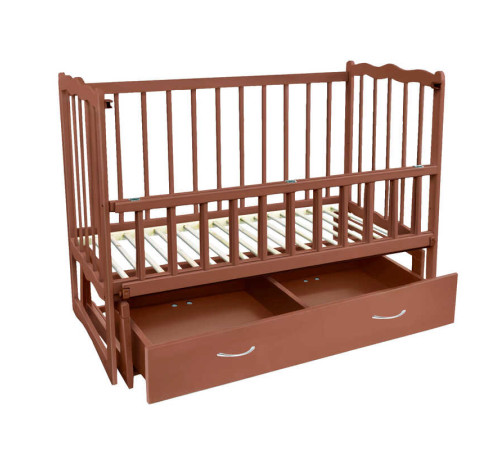 гр Ліжечко дерев`яне маятник + шухляда - відкидний борт "Сон" (1) вільха - колір Шоколад