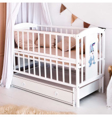 гр Ліжечко дитяче ЛІЛІ "Зайчик" (1) шарнір-підшипник з відкидною боковиною+шухляда, (білий)