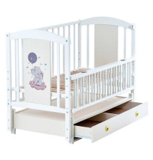 гр Ліжечко дитяче ЛІЛІ "Слоник" (1) шарнір-підшипник з відкидною боковиною+шухляда, (слонова кістка)