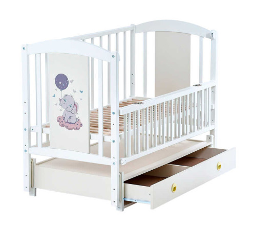 гр Ліжечко дитяче ЛІЛІ "Слоник" (1) шарнір-підшипник з відкидною боковиною+шухляда, (слонова кістка)