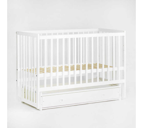 гр Ліжечко дитяче "Софія" - шарнір-підшипник+ящик з опускною боковиною (Білий, біла паличка)