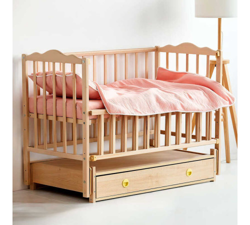 гр Ліжечко дитяче "Ангеліна" (1) шарнір-підшипник з відкидною боковиною+шухляда, бук (натуральна)