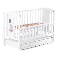 гр Ліжечко дитяче ЛІЛІ "Слоник" (1) шарнір-підшипник з відкидною боковиною+шухляда, (білий)