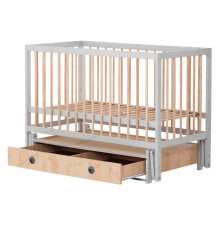 гр Ліжечко дитяче "Софія" - шарнір-підшипник+ящик з опускною боковиною (Сірий+натуральний)