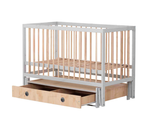 гр Ліжечко дитяче "Софія" - шарнір-підшипник+ящик з опускною боковиною (Сірий+натуральний)