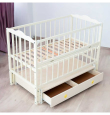 гр Ліжечко дитяче "Ангеліна" (1) шарнір-підшипник з відкидною боковиною+шухляда, бук (слонова кістка)