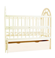 гр Ліжечко дерев`яне, маятник - відкидний борт+шухляда "Арочка" (1) вільха - колір слонова кість