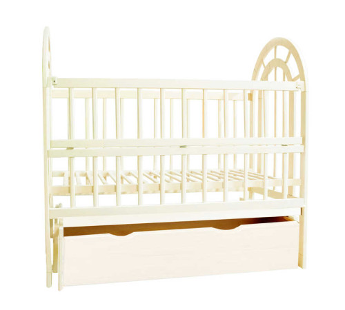 гр Ліжечко дерев`яне, маятник - відкидний борт+шухляда "Арочка" (1) вільха - колір слонова кість