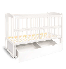 гр Ліжечко дерев`яне маятник+шухляда - відкидний бортик "Няша" (1) вільха - колір білий, у плівці