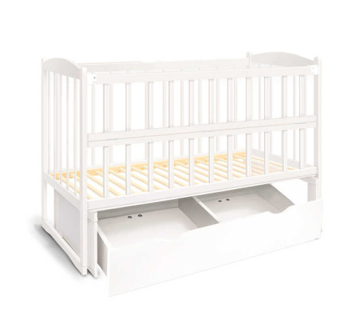 гр Ліжечко дерев`яне маятник+шухляда - відкидний бортик "Няша" (1) вільха - колір білий, у плівці