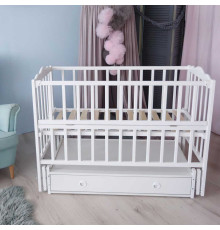 гр Ліжечко дитяче "Анастасія" (1) шарнір-підшипник з відкидною боковиною+шухляда, бук (білий)